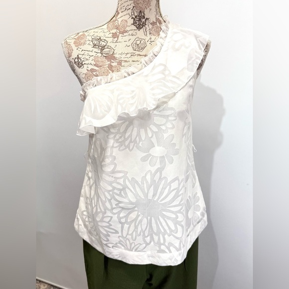 LILLY PULITZER White one shoulder floral burnout top size M - Picture 8 of 13